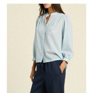 Birds of Pardis Travota Clara Blouse Cloud Houndstooth light blue button up